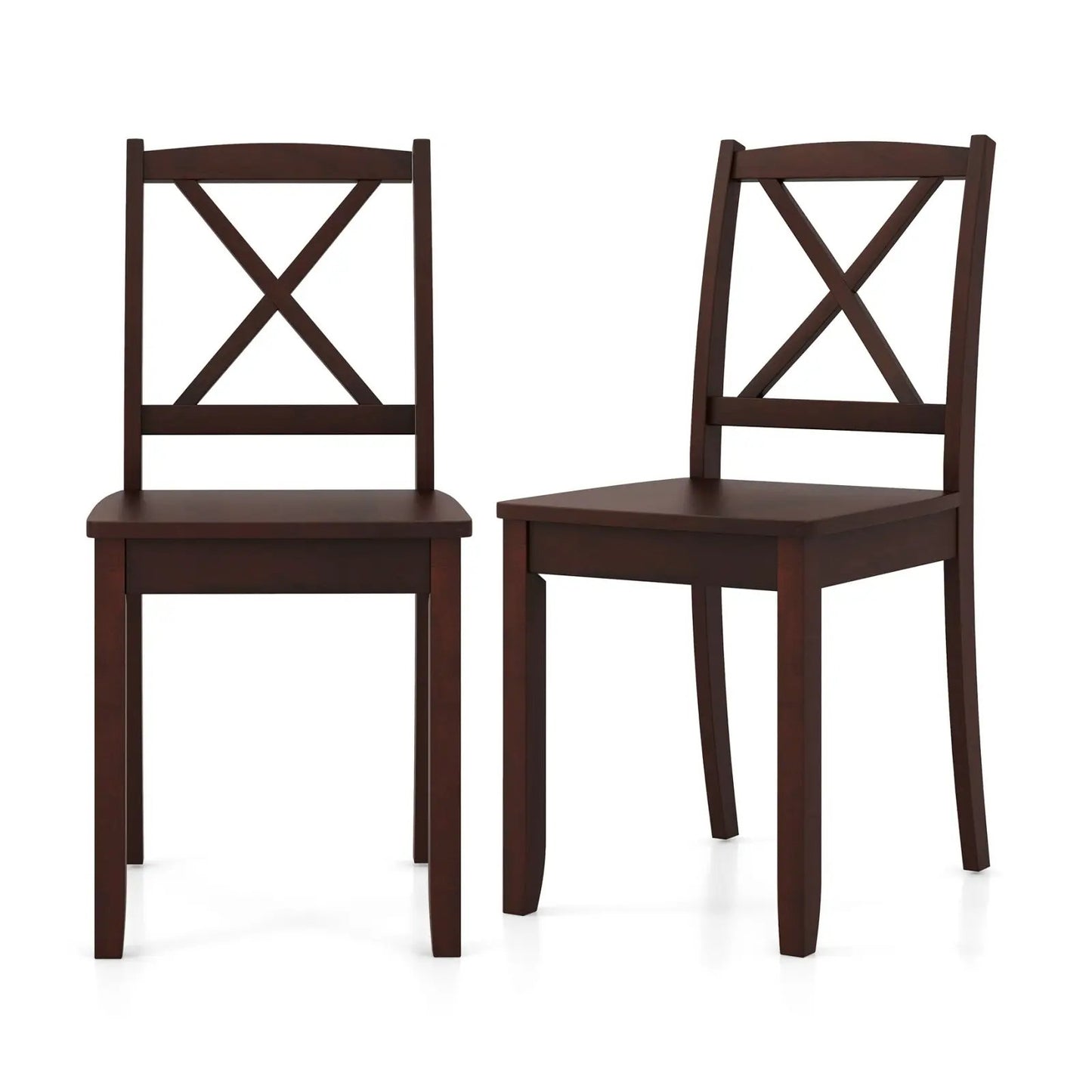 Wood dining chair set of 2 with dark brown finish and rubber wood legs X-back design on Tampa Home & Garden Store