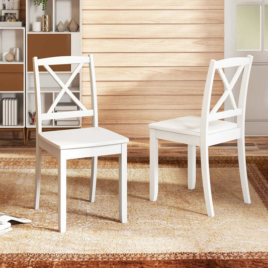 White wood dining chairs set of 2 with X-back design and rubber wood legs on Tampa Home & Garden Store