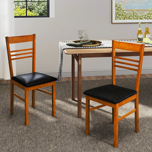 Wood dining chairs set of 2 with rubber wood frame and black cushioned seats on Tampa Home & Garden Store