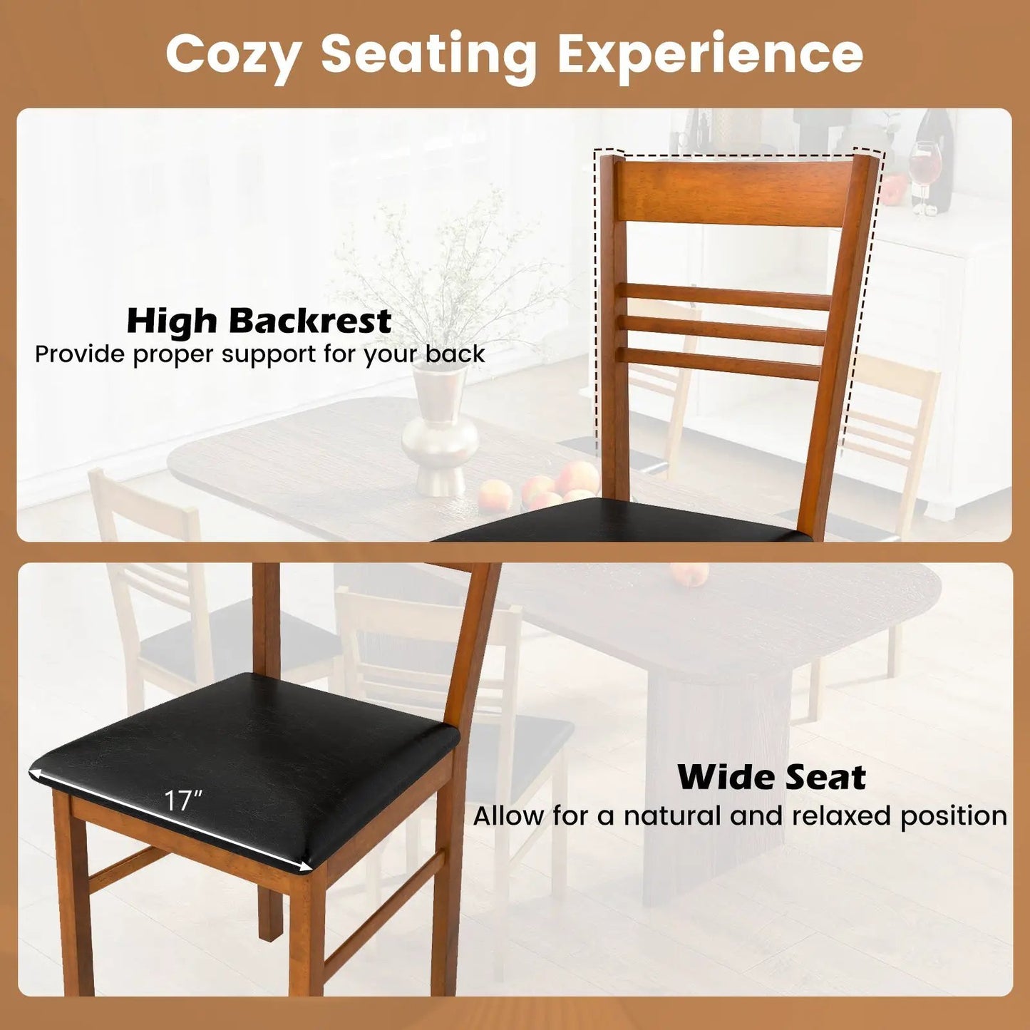 Wood dining chairs set of 2 with rubber wood frame and black cushioned seats DirectDeals on Tampa Home & Garden Store