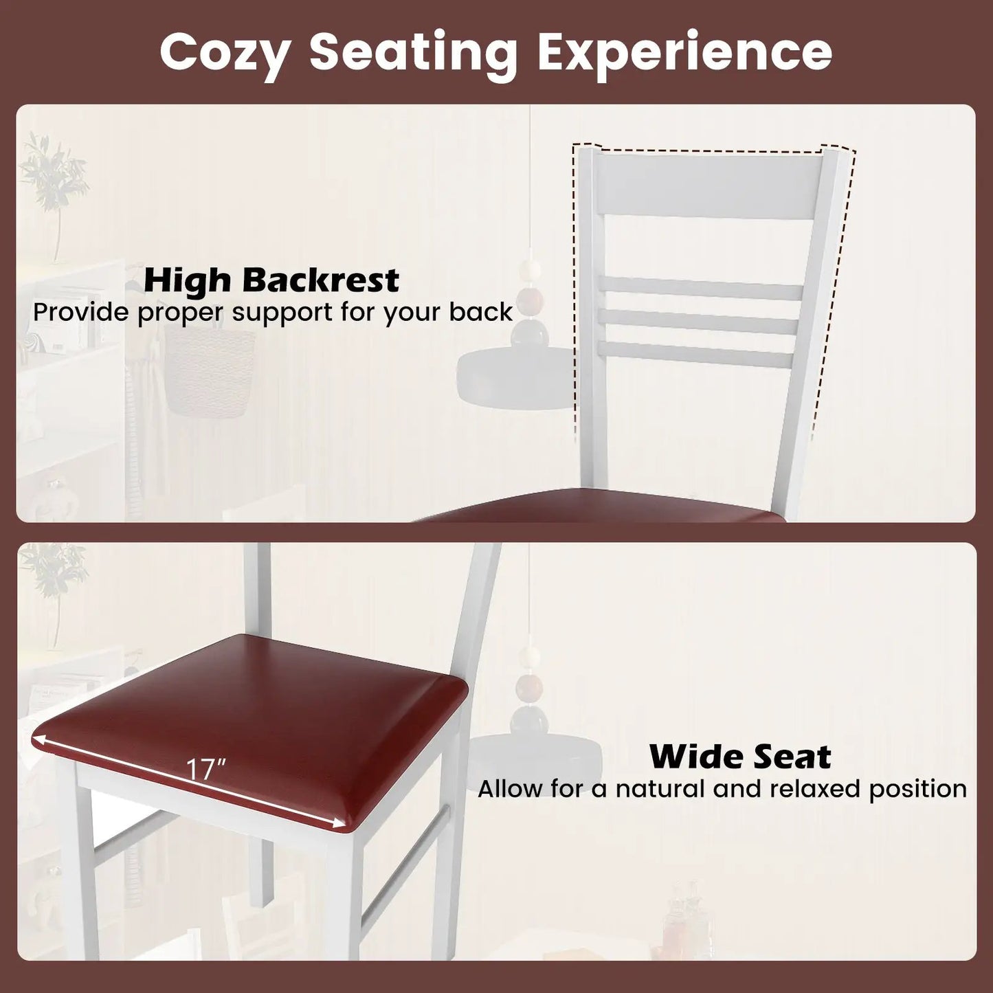 Wood dining chairs set of 4 with rubber wood frame, high backrest, maroon padded seat DirectDeals on Tampa Home & Garden Store