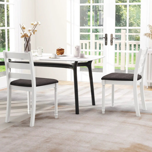 Set of 2 Rubber Wood Dining Chairs with Upholstered Seat-White - Tampa Home & Garden Store