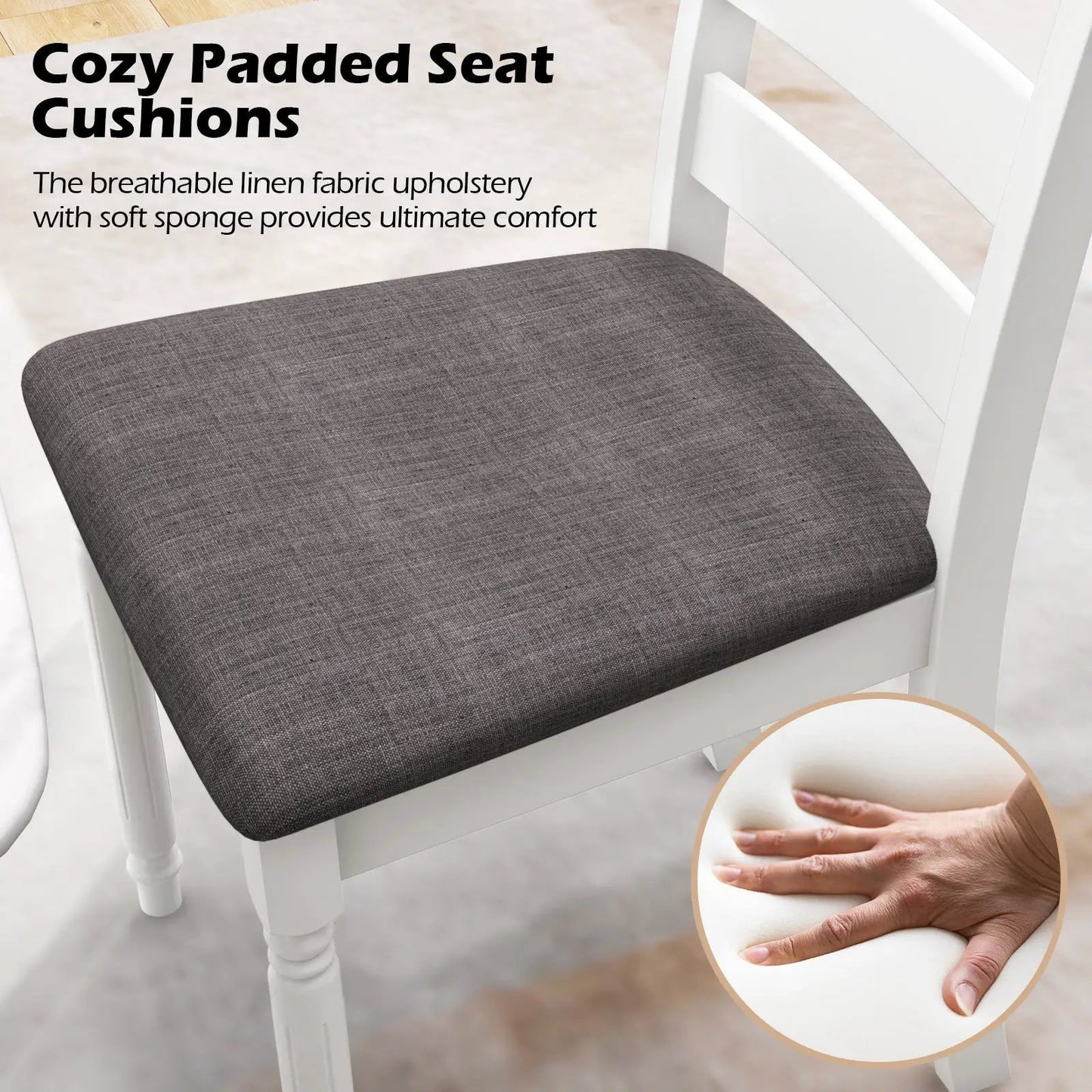 Set of 2 white rubber-wood dining chairs with dark gray upholstered seats on Tampa Home & Garden Store