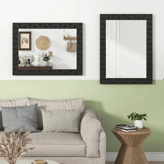 Wood Framed Wall Mirror Rectangle Vanity Black pair with grid-pattern borders DirectDeals on Tampa Home & Garden Store