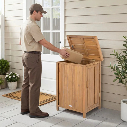 Wood package delivery box with openable lid and removable shelf for garden DirectDeals on Tampa Home & Garden Store