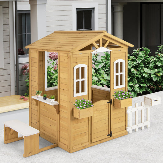 Wood Playhouse with Bench and Serving Stations for 2+ Years Old Kids - Tampa Home & Garden Store