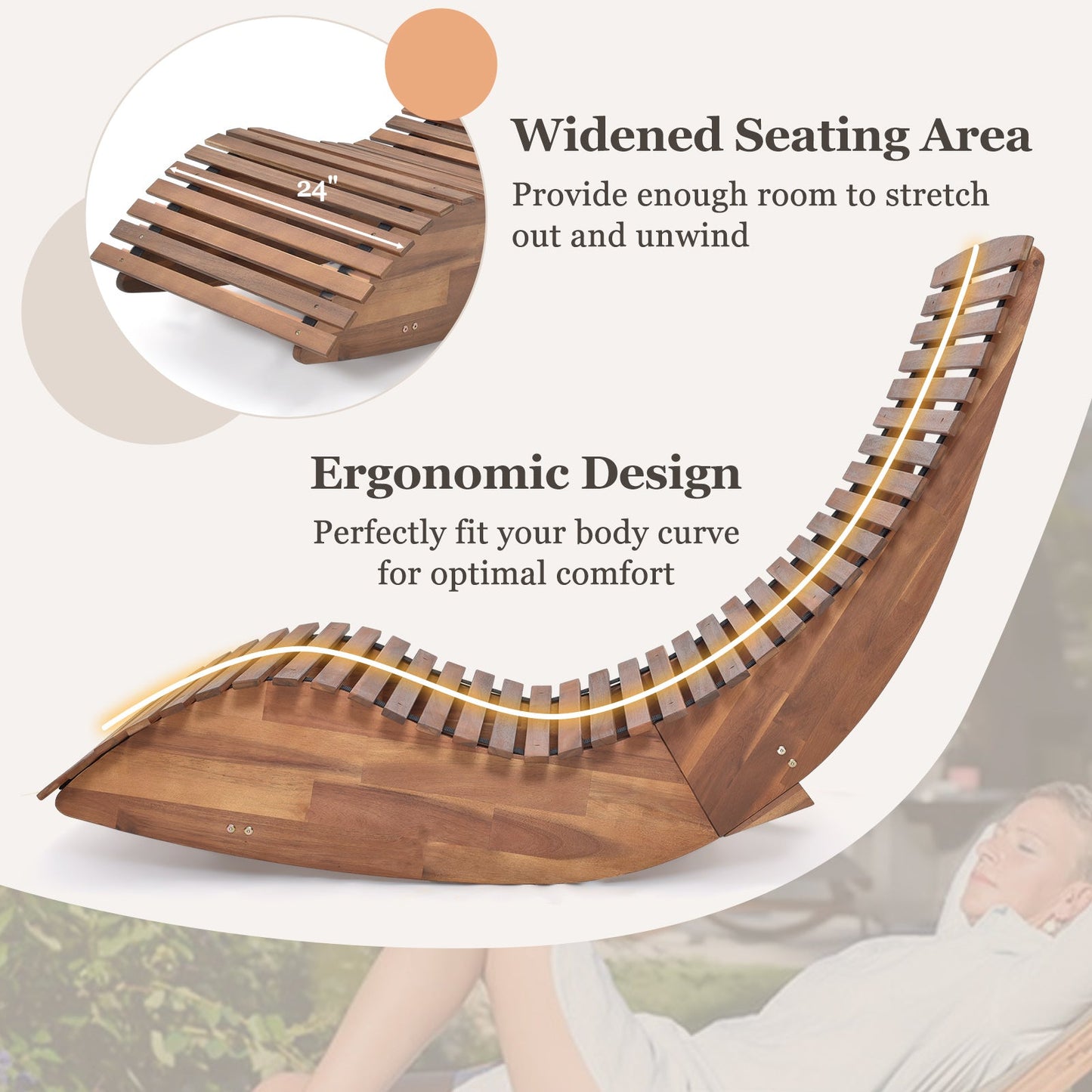 Outdoor acacia wood rocking chair with high back by DirectDeals, natural brown finish on Tampa Home & Garden Store