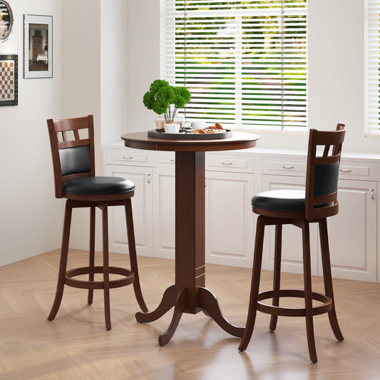 Wood Swivel Bar Stools Set of 2 with Faux Leather Upholstered Seat and Back-Brown - Tampa Home & Garden Store