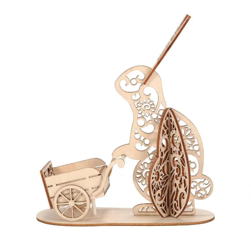 Wooden bunny egg holder figurine with intricate scrollwork, 8in Easter decor on Tampa Home & Garden Store