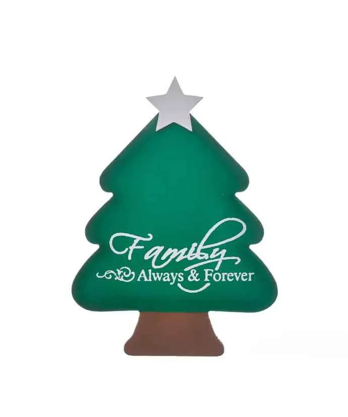 Wooden family tree for table green with white Family Always Forever script and white star topper on Tampa Home & Garden Store