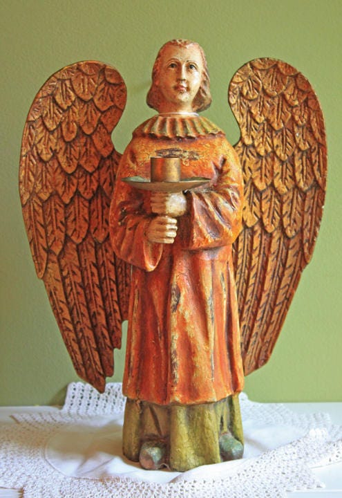 Wooden Hand Carved Angel Figurine. Large Limited Edition, #15, Angel Statue. Stunning Sculpute of Praying Angel. Candle Holder or Art. - Tampa Home & Garden Store