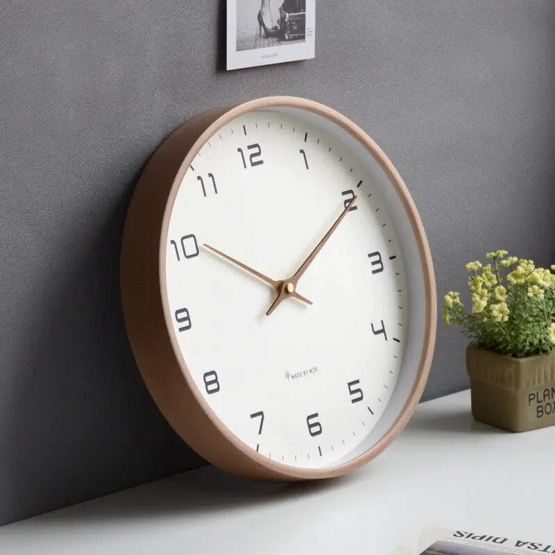 Scandinavian Wooden Wall Clock with white dial and natural wood frame, minimalist quartz on Tampa Home & Garden Store