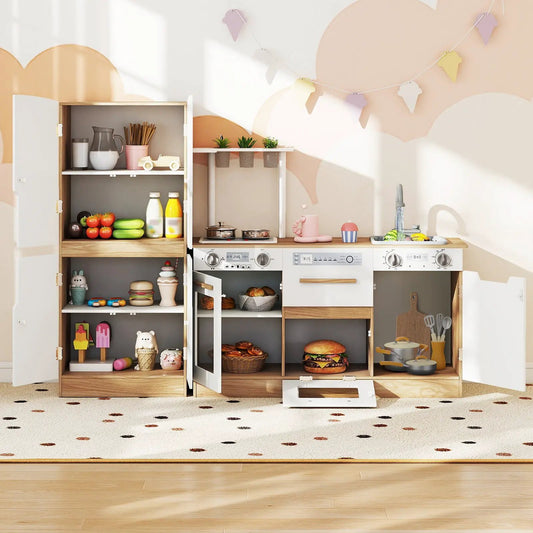 Wooden 2-piece kids kitchen playset with fridge and running water, natural wood DirectDeals on Tampa Home & Garden Store