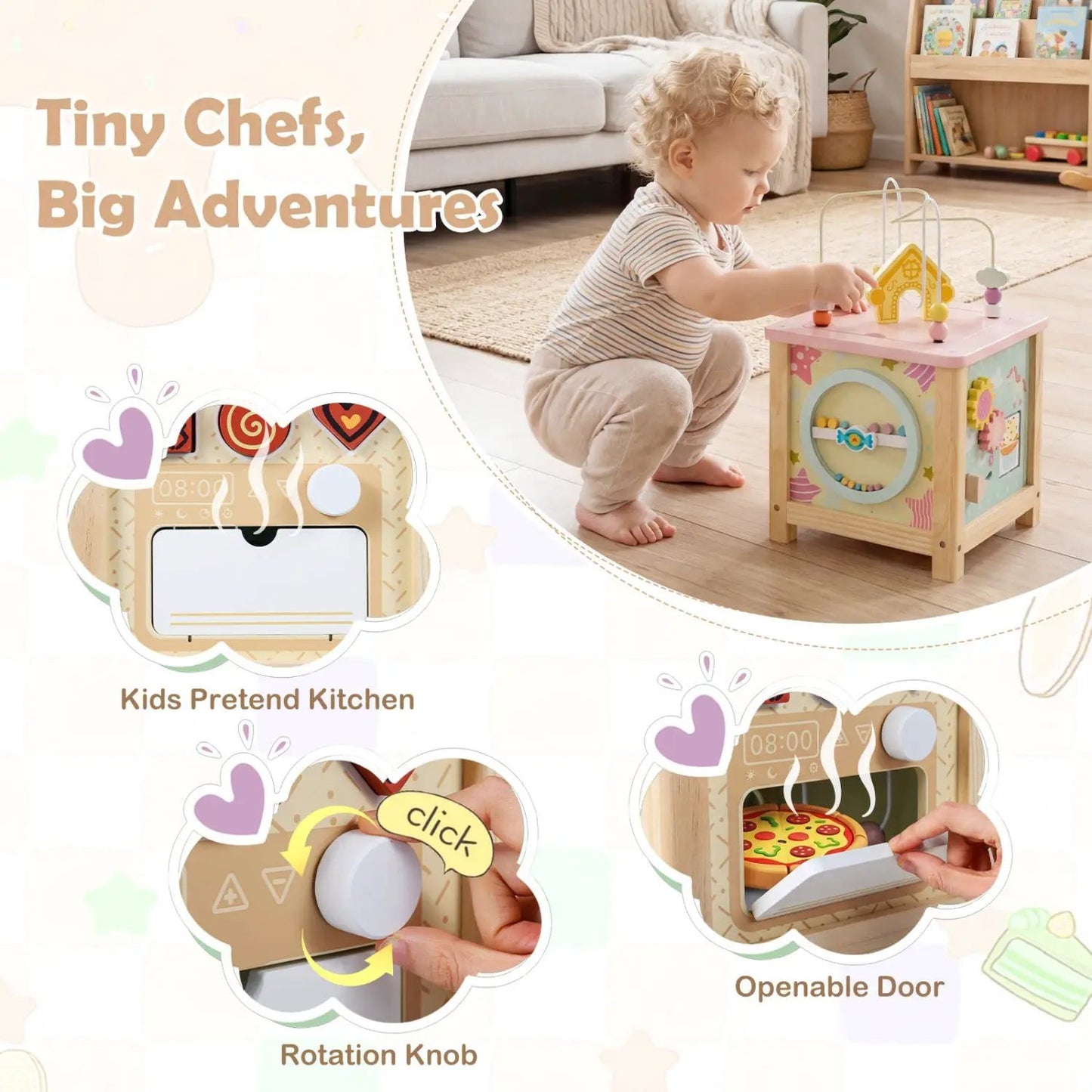 Wooden Activity Cube with Montessori Sensory Toys