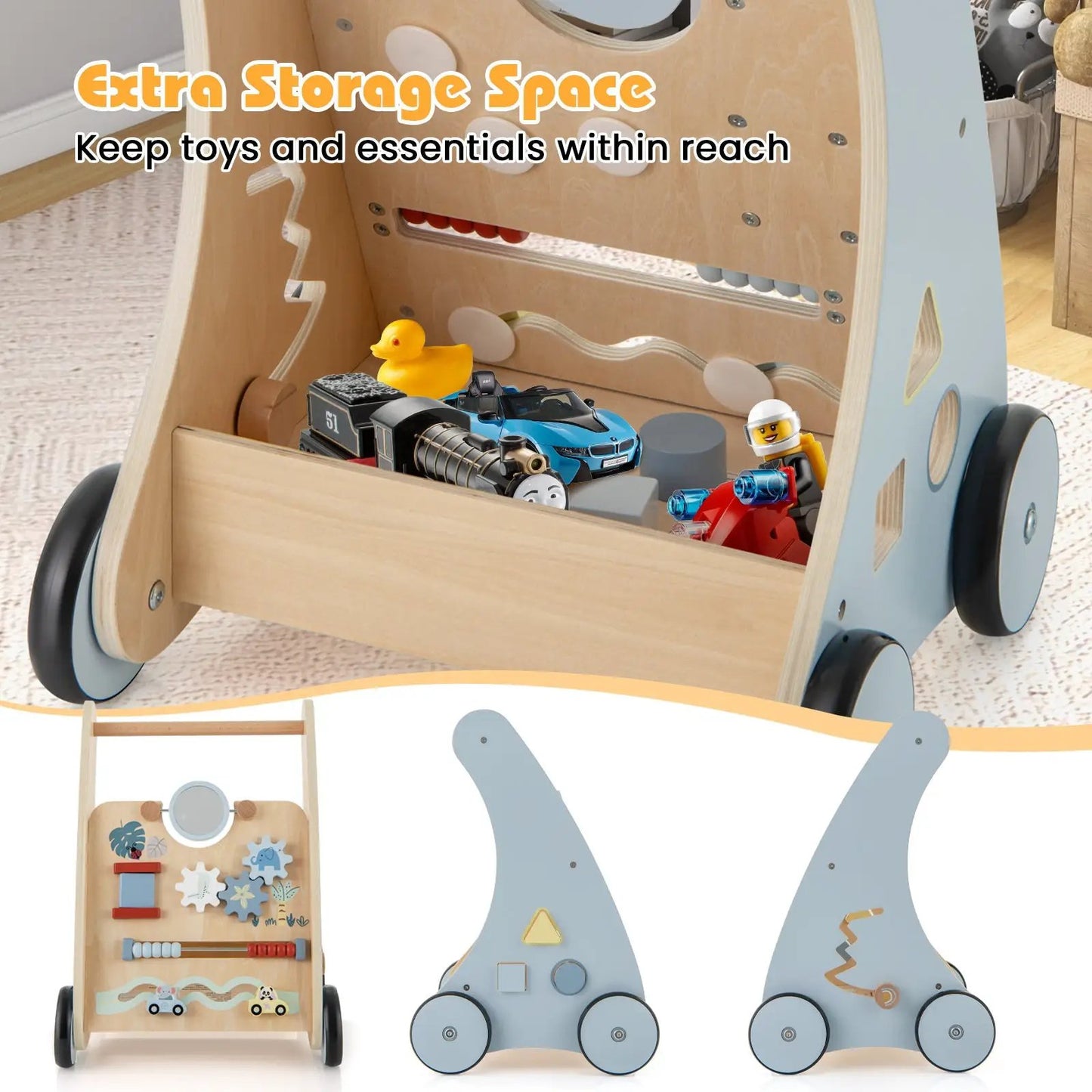 DirectDeals Wooden Baby Push and Pull Walker Learning Center with storage and toy accessories on Tampa Home & Garden Store