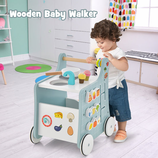 6-in-1 Wooden Baby Stroller with Play Kitchen for Kids Over 12 Months - Tampa Home & Garden Store