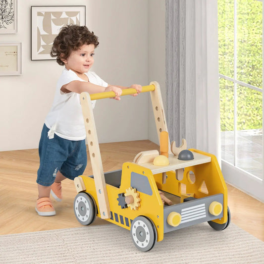 2-in-1 wooden baby walker with adjustable speed, yellow and natural wood by DirectDeals on Tampa Home & Garden Store