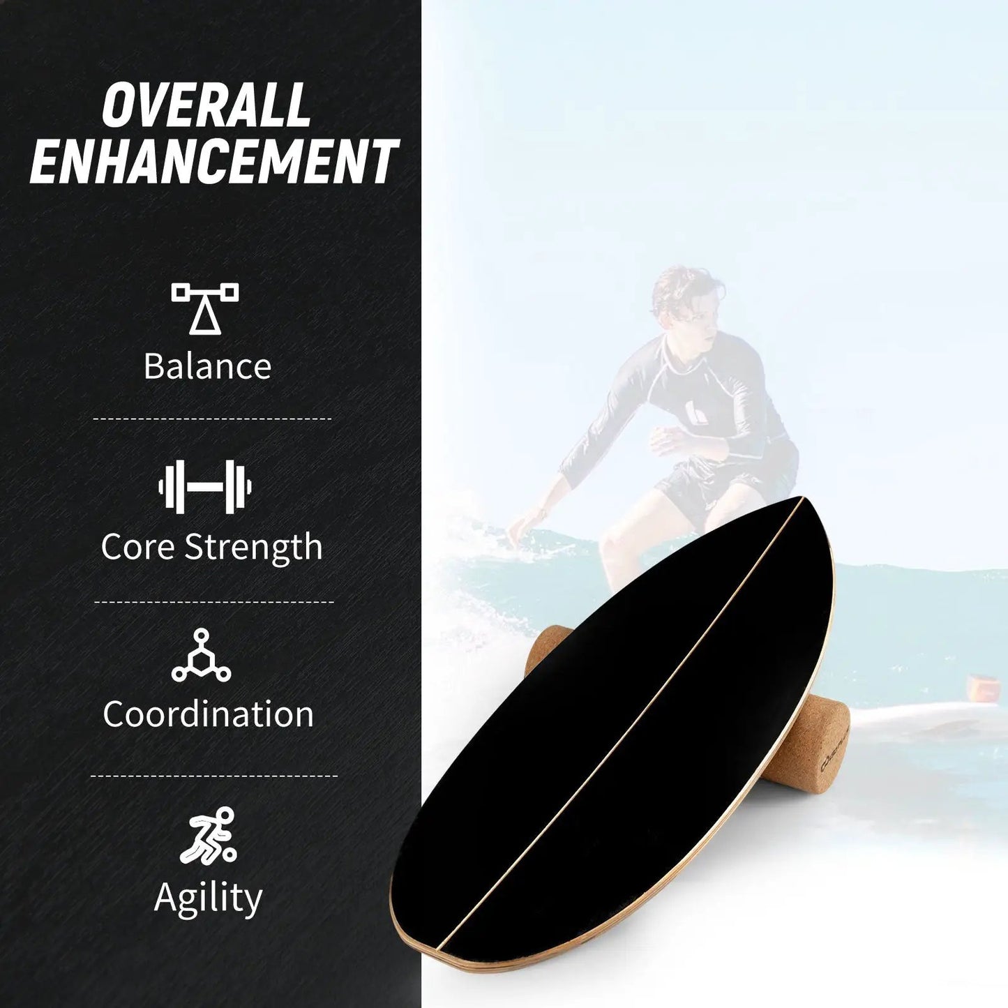 Wooden Balancing Board With Cork Roller and Rack by DirectDeals, black top surface on Tampa Home & Garden Store