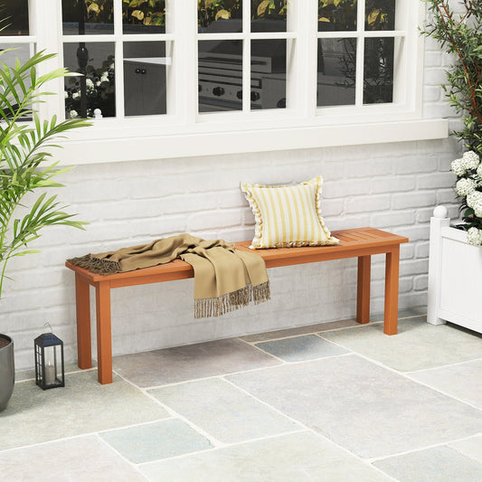 Outdoor 59 Inch Long Patio Dining Backless Wooden Bench with Teak Oil Finish - Tampa Home & Garden Store