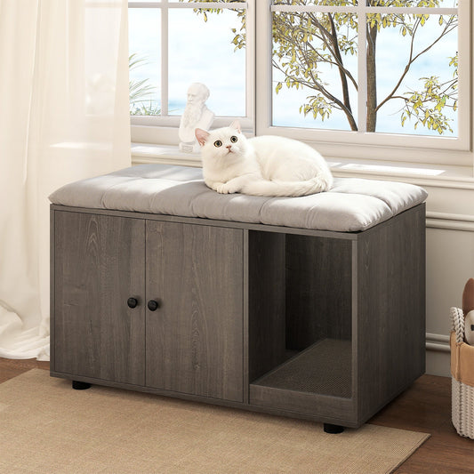 Wooden Cat Litter Box Enclosure Hidden Litter Box Furniture with Scratching Board - Tampa Home & Garden Store