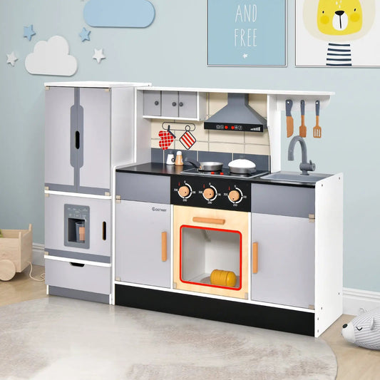 Wooden chef play kitchen and refrigerator toy in gray and white by DirectDeals on Tampa Home & Garden Store