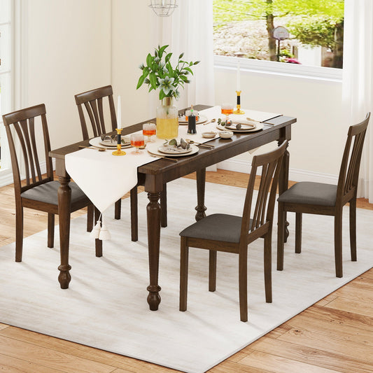 Juego de 2 sillas de comedor de madera con tapizado de tela de lino y estructura de madera de caucho - Marrón