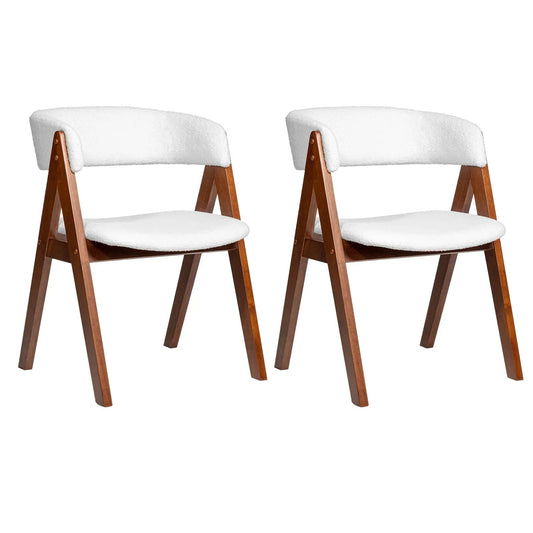 Wooden dining chairs set of 2 mid-century modern with white sherpa cushions DirectDeals on Tampa Home & Garden Store