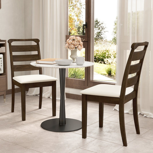 Polyester Upholstered Wooden Dining Chair Set of 2-Walnut