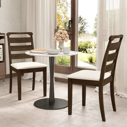 Walnut wooden dining chairs with white polyester upholstered seats, set of 2 on Tampa Home & Garden Store