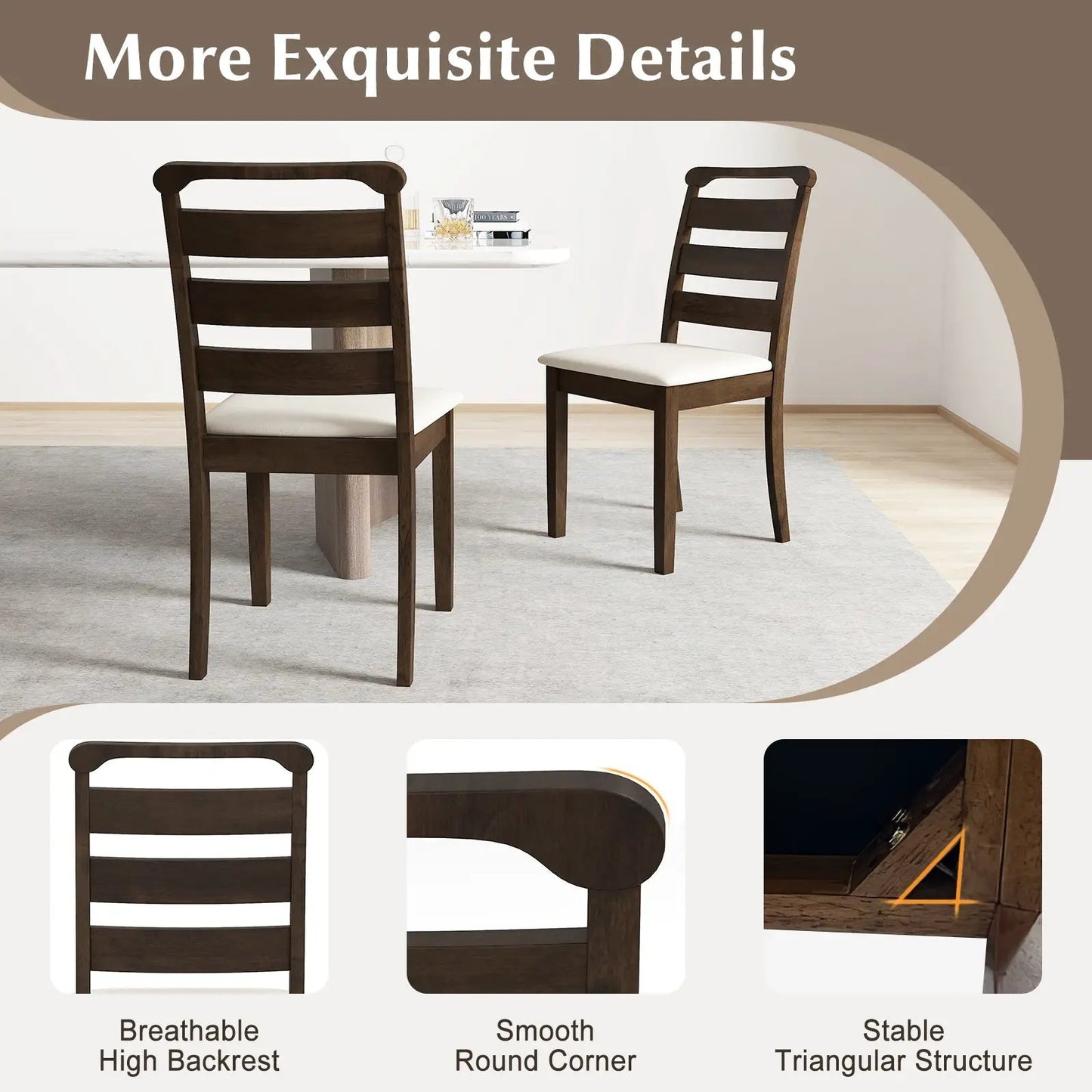 Walnut wooden dining chairs set of 2 with white polyester upholstered seats on Tampa Home & Garden Store