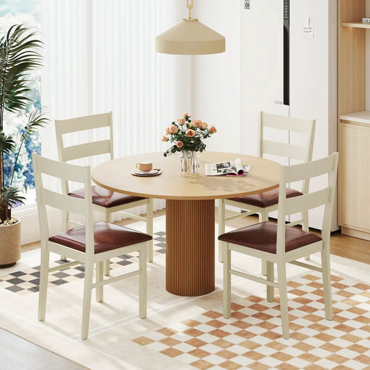 Wooden dining chairs set of 2 with white frames and brown PU leather seats on Tampa Home & Garden Store