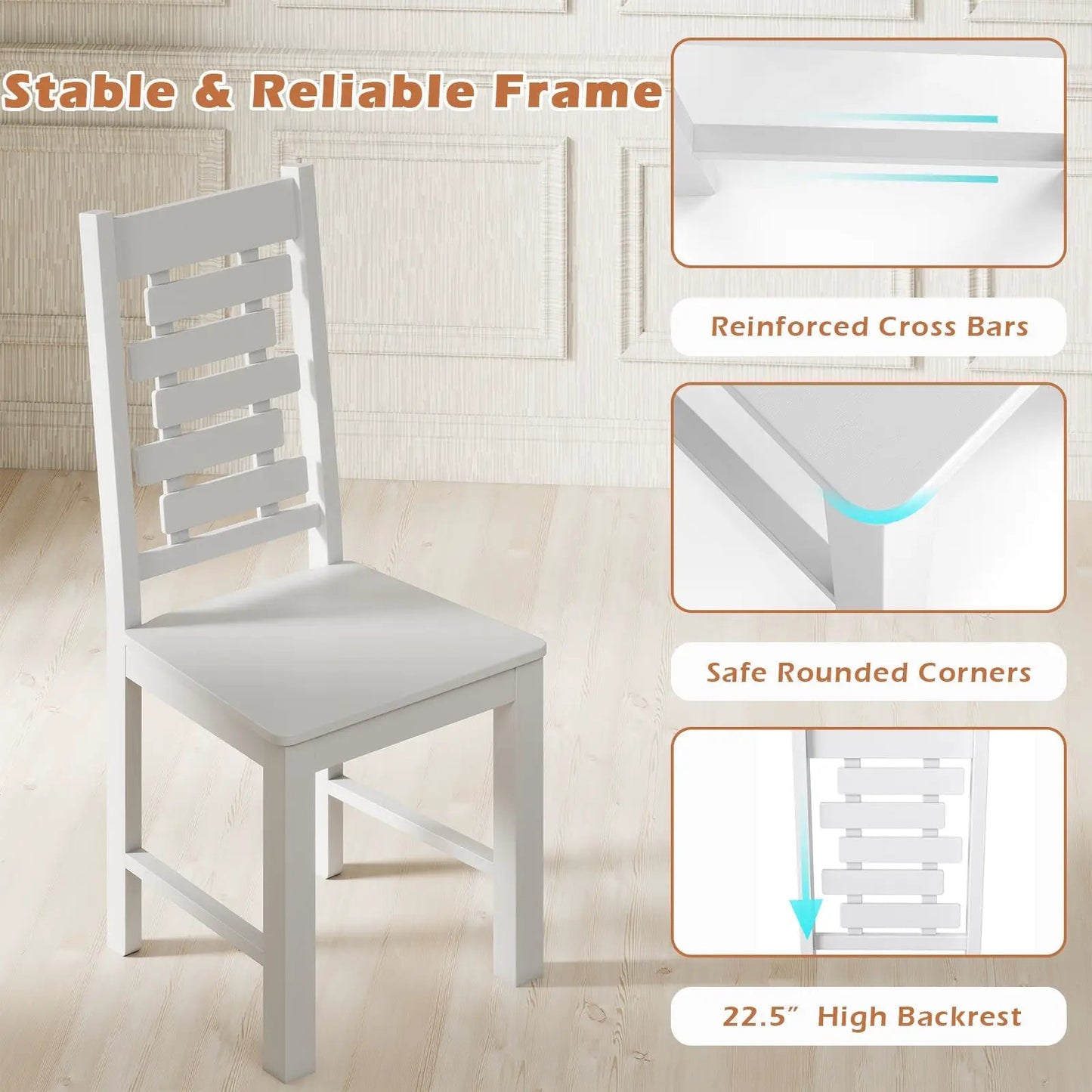 Solid rubber wood dining chairs set of 2, white finish with slatted back, DirectDeals on Tampa Home & Garden Store