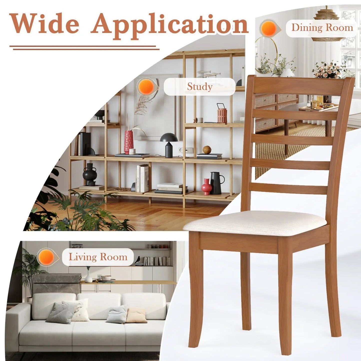 Wooden dining chairs set of 2 with beige upholstered seats and oak finish on Tampa Home & Garden Store