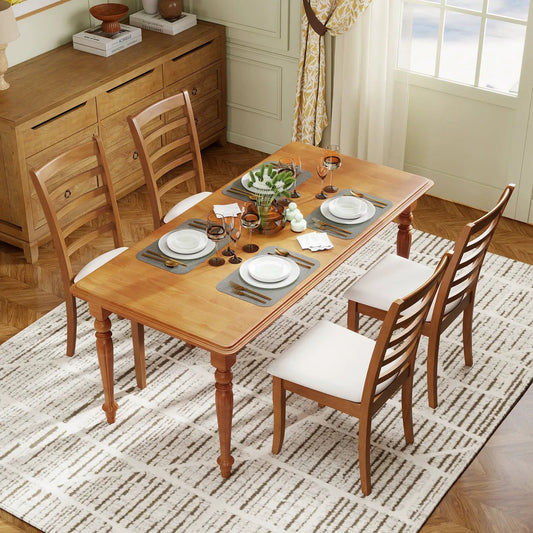 Wooden dining chairs set of 2 with beige upholstery and ladder-back design on Tampa Home & Garden Store