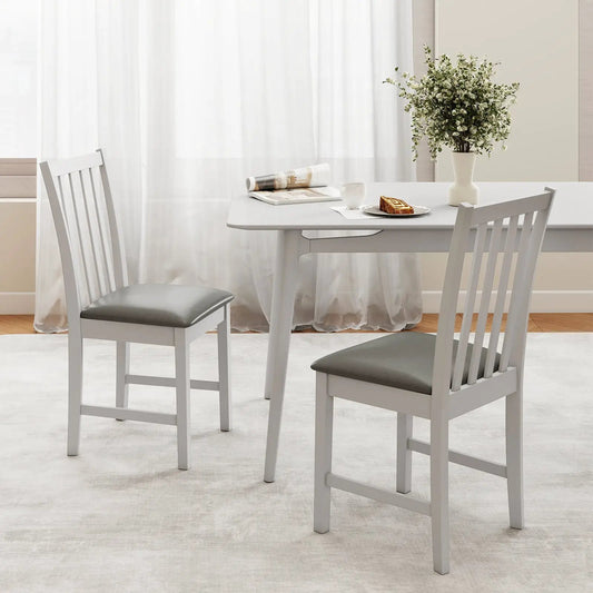 Wooden dining chair pair with rubber wood frame and gray padded seats DirectDeals on Tampa Home & Garden Store