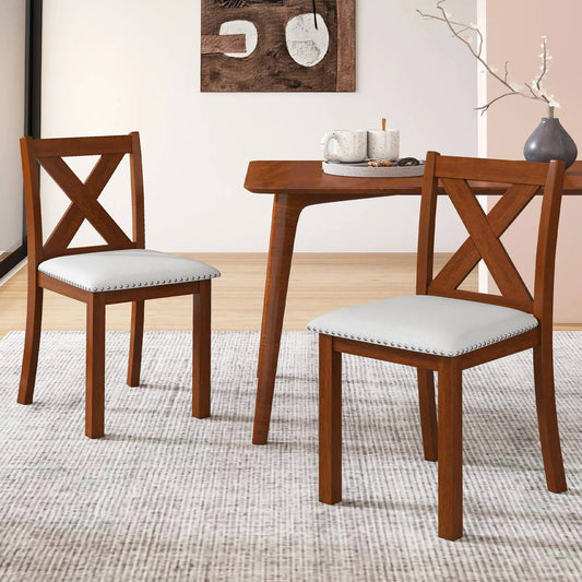 Beige wooden dining chair set for 2 with padded seats, X-back design DirectDeals on Tampa Home & Garden Store