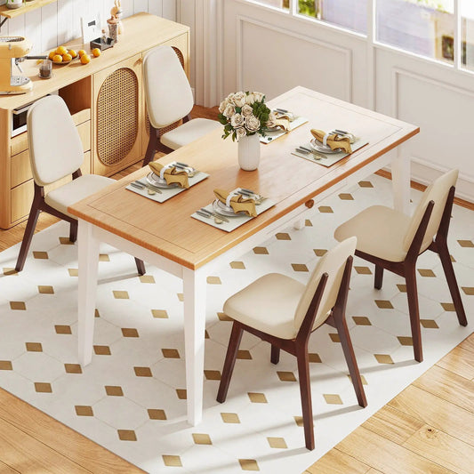 Wooden dining chair set of 4 mid century modern with cream upholstery and dark legs on Tampa Home & Garden Store
