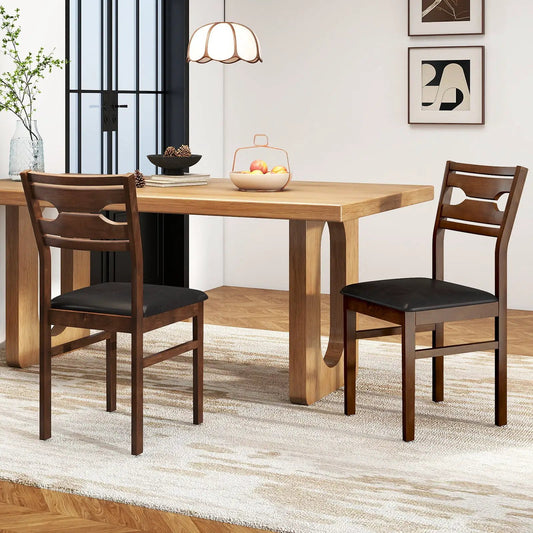 Wooden dining chairs set of 2 with PU leather padded seats, dark brown finish on Tampa Home & Garden Store