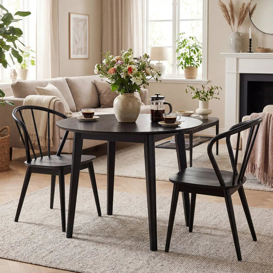 Wooden dining chairs set of 2 with high spindle back in black finish on Tampa Home & Garden Store