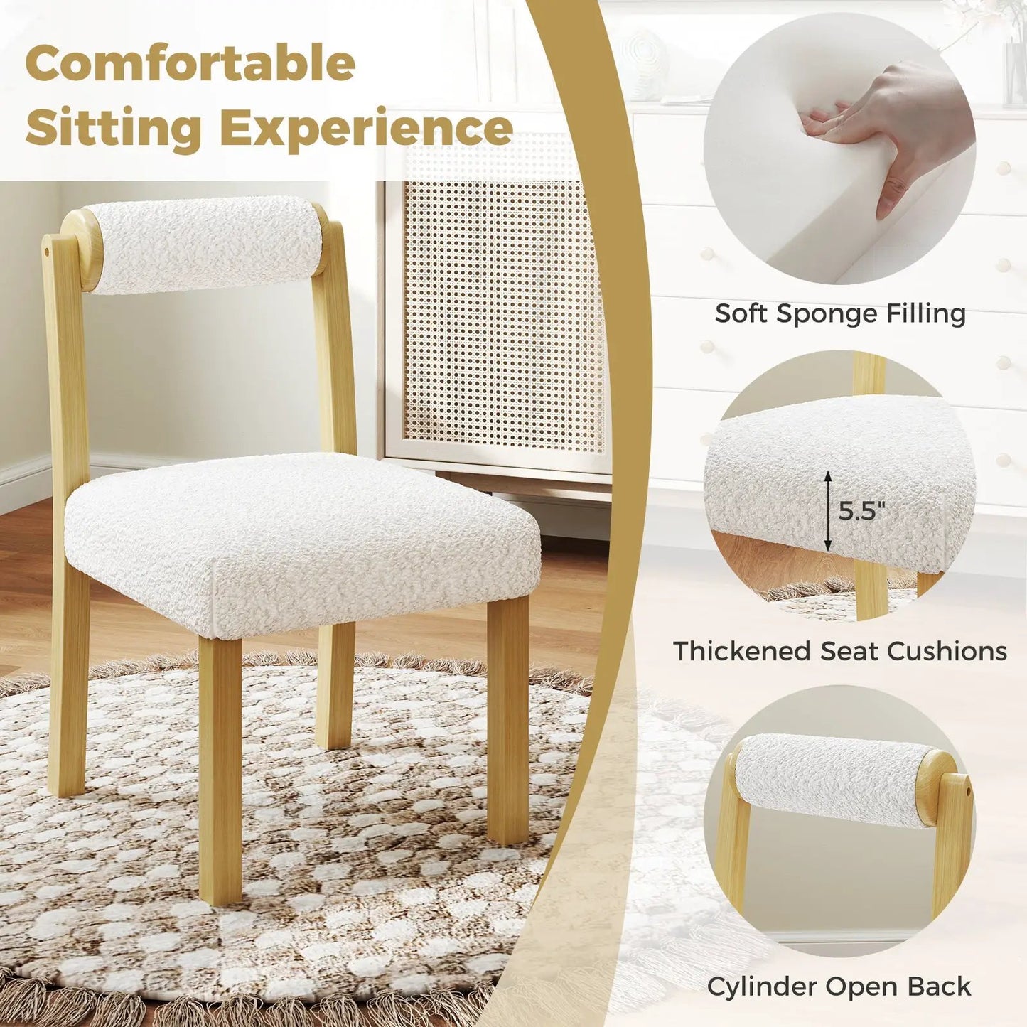 DirectDeals wooden dining chair with rubber wood frame, white cushioned seat set of 2 on Tampa Home & Garden Store
