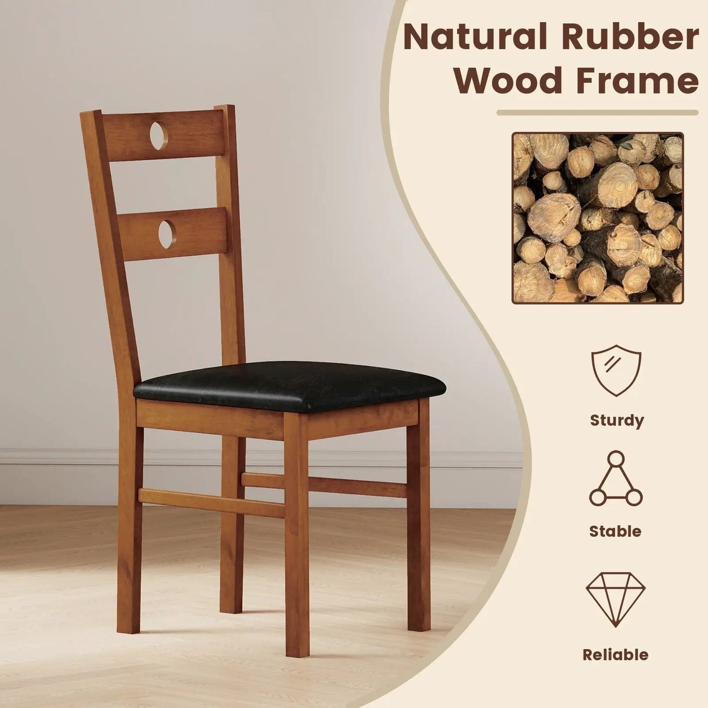 Wooden dining chair armless hollow-back with black cushioned seat, natural wood finish on Tampa Home & Garden Store