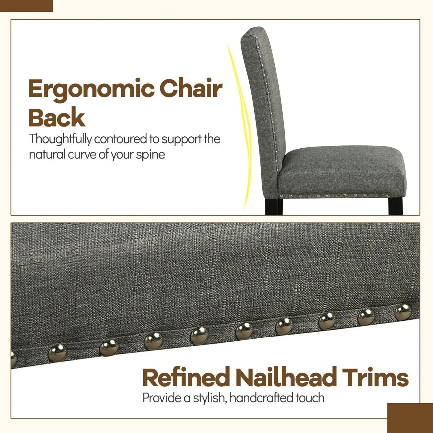 Wooden dining chairs set of four with grey upholstery, nailhead trim, bent wood legs on Tampa Home & Garden Store
