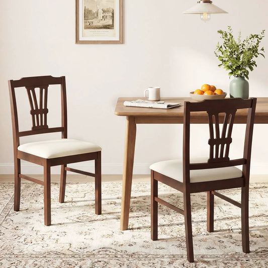 Wooden dining chairs set of 2, upholstered white cushions, brown frame on Tampa Home & Garden Store