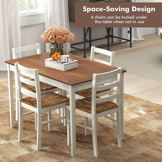 5-Piece wooden dining set with brown top and white chairs, 4 seats around a table on Tampa Home & Garden Store