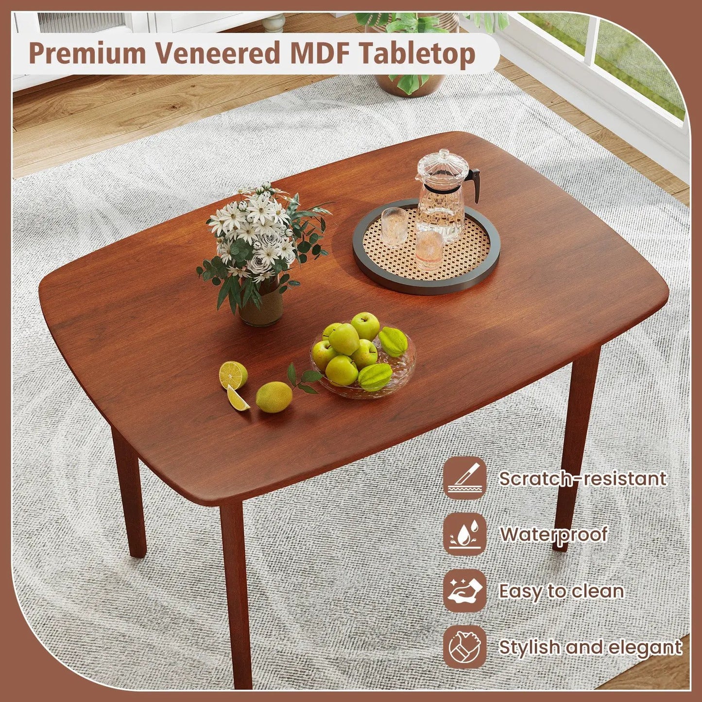 Walnut finished dining table for 2–4 people with rounded corners on Tampa Home & Garden Store