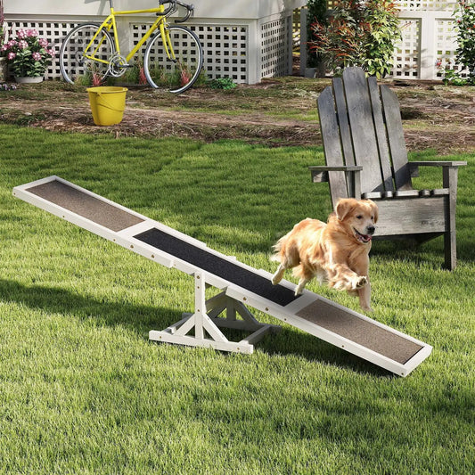 Wooden dog agility seesaw teeter board in natural spruce with grip panels DirectDeals on Tampa Home & Garden Store