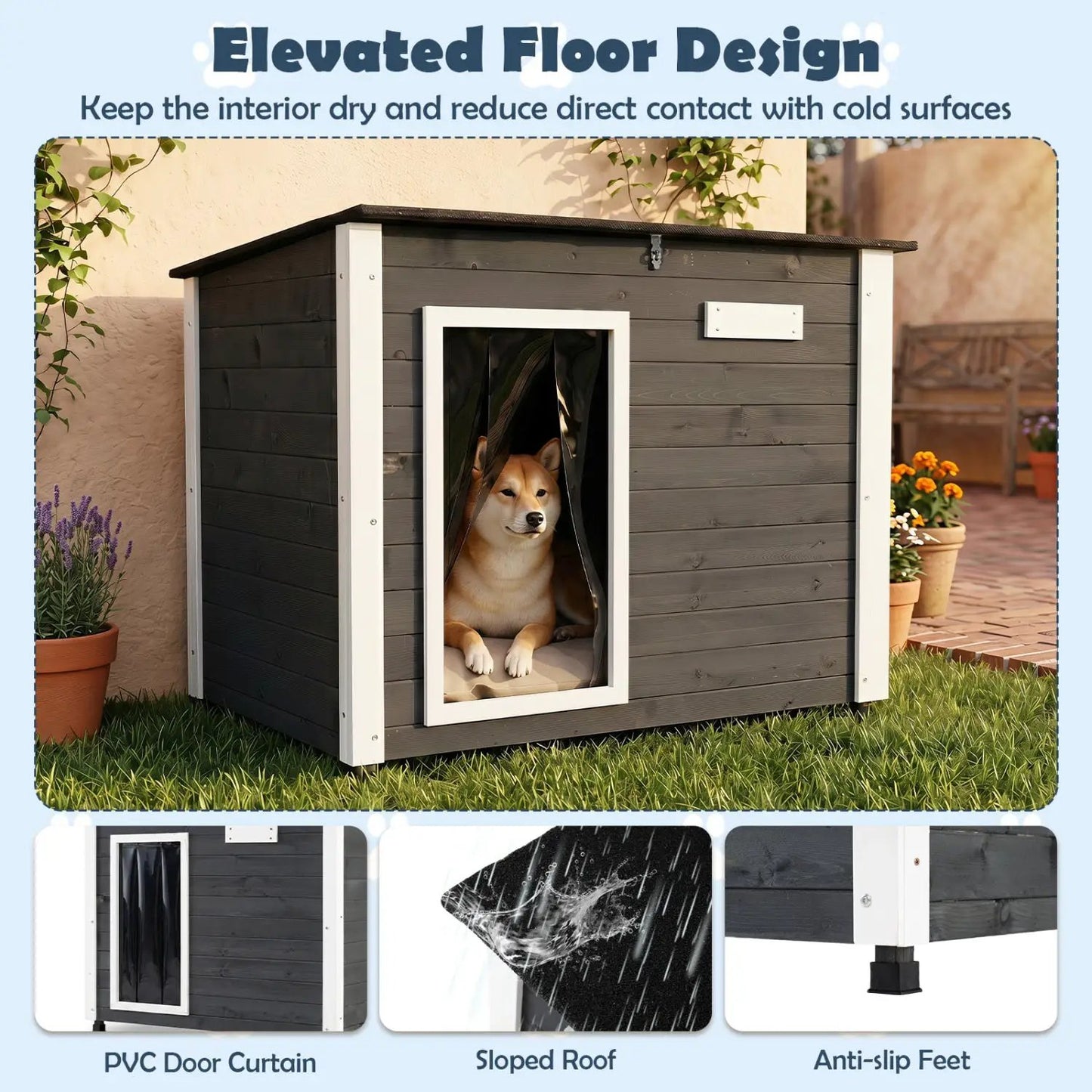 Wooden Outdoor Dog House with Openable Roof Large