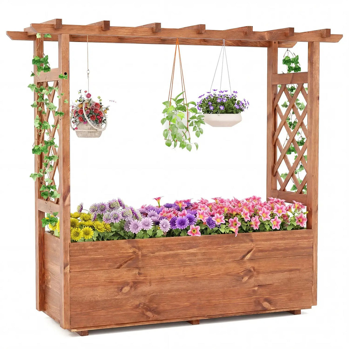 Raised wood garden bed elevated planter box with roof and lattice sides DirectDeals on Tampa Home & Garden Store