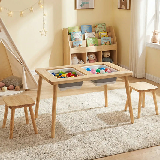 Wooden Kids Activity Table Set with 2 Storage Bins in natural wood finish DirectDeals on Tampa Home & Garden Store