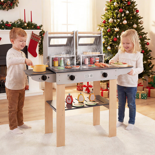 Wooden Kids Barbecue Grill Playset Kids Toy Grill with Abundant Grilling Tools and Play Foods - Tampa Home & Garden Store
